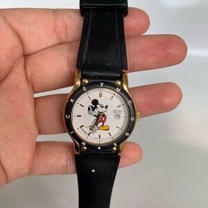 Seiko Black, Gold & White Mickey Mouse Watch Unisex